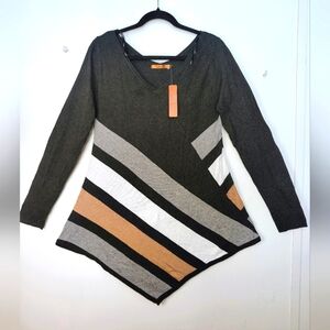 Belldini asymmetrical color block tunic sweater, cotton blend, size M, stretch.